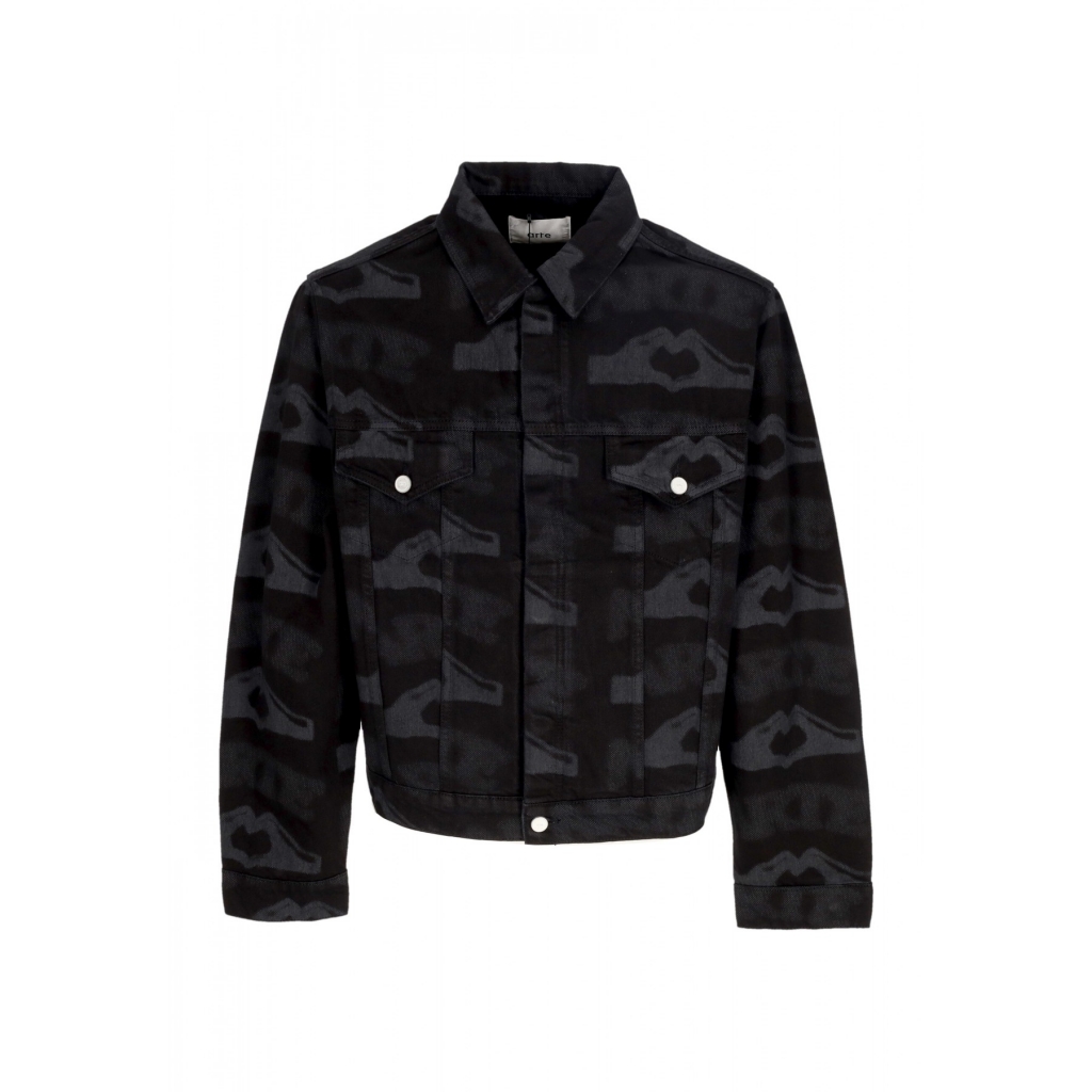 giubbotto jeans uomo heart printed jacket BLACK