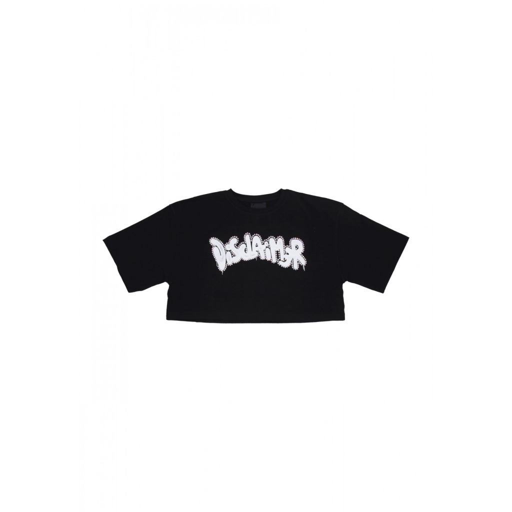 maglietta corta donna w logo strass crop tee BLACK