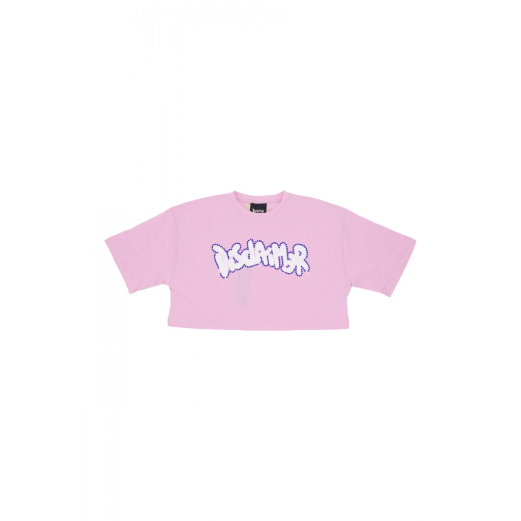 maglietta corta donna w logo strass crop tee PINK