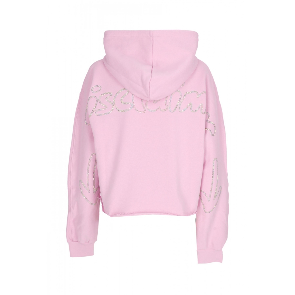 felpa leggera cappuccio corta donna w strass logo crop hoodie PINK/STRASS BOREAL