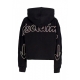 felpa leggera cappuccio corta donna w strass logo crop hoodie BLACK
