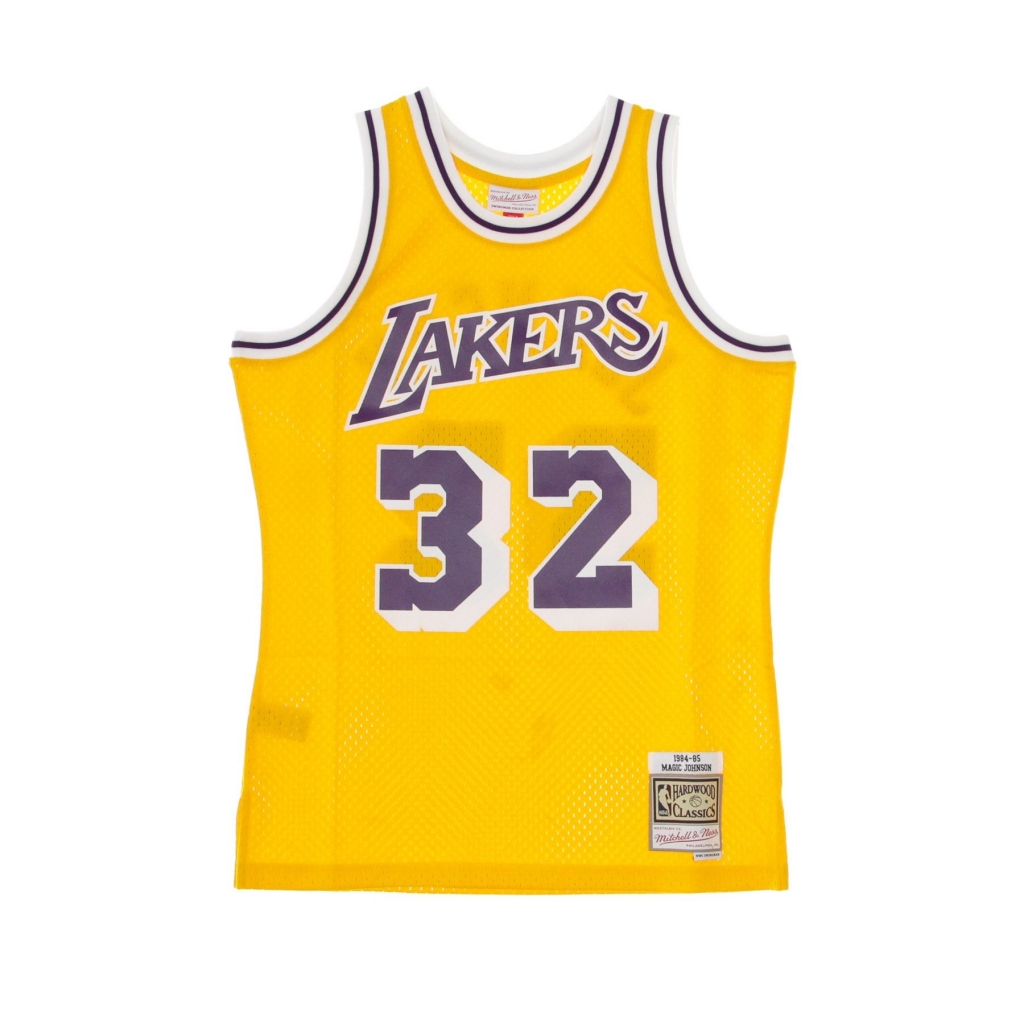 canotta basket uomo nba swingman jersey hardwood classics no32 magic johnson 1984-85 loslak home ORIGINAL TEAM COLORS
