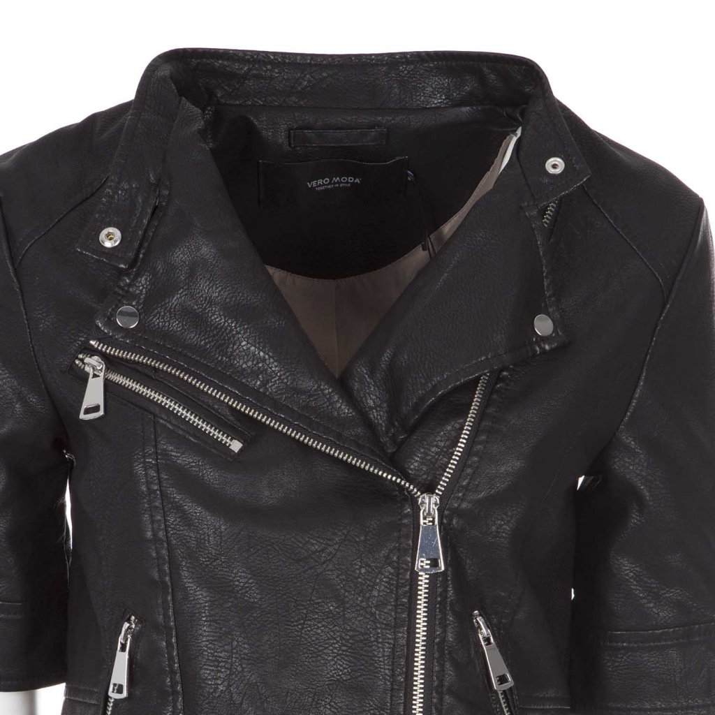 Multi Zip Eco Leather Jacket With 3 4 Sleeves Black Bowdoo Com Giacca In Eco Pelle Multi Zip Con Maniche A 3 4 Black